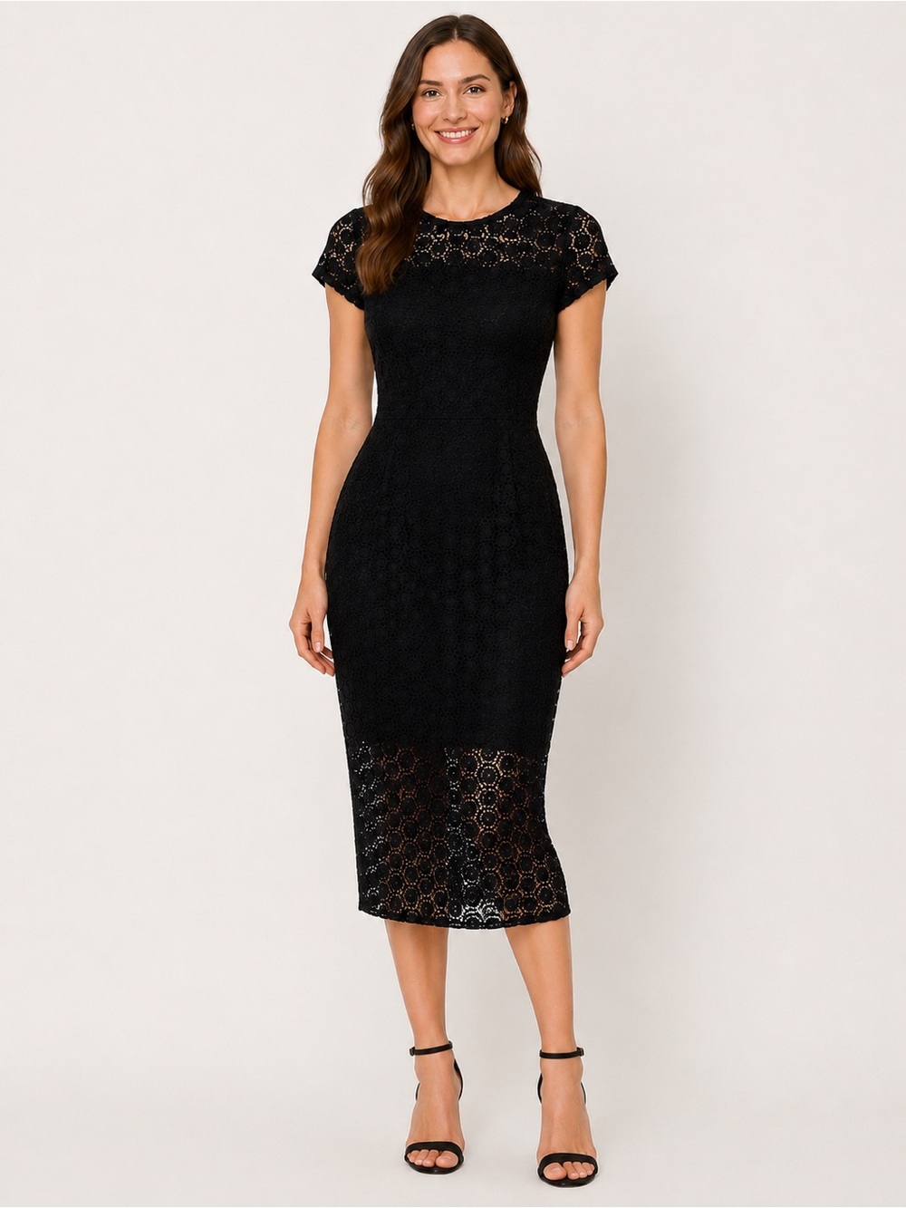 AQUA Bloomingdale’s Black Lace Bodycon Midi Dress Size Small NWT $88